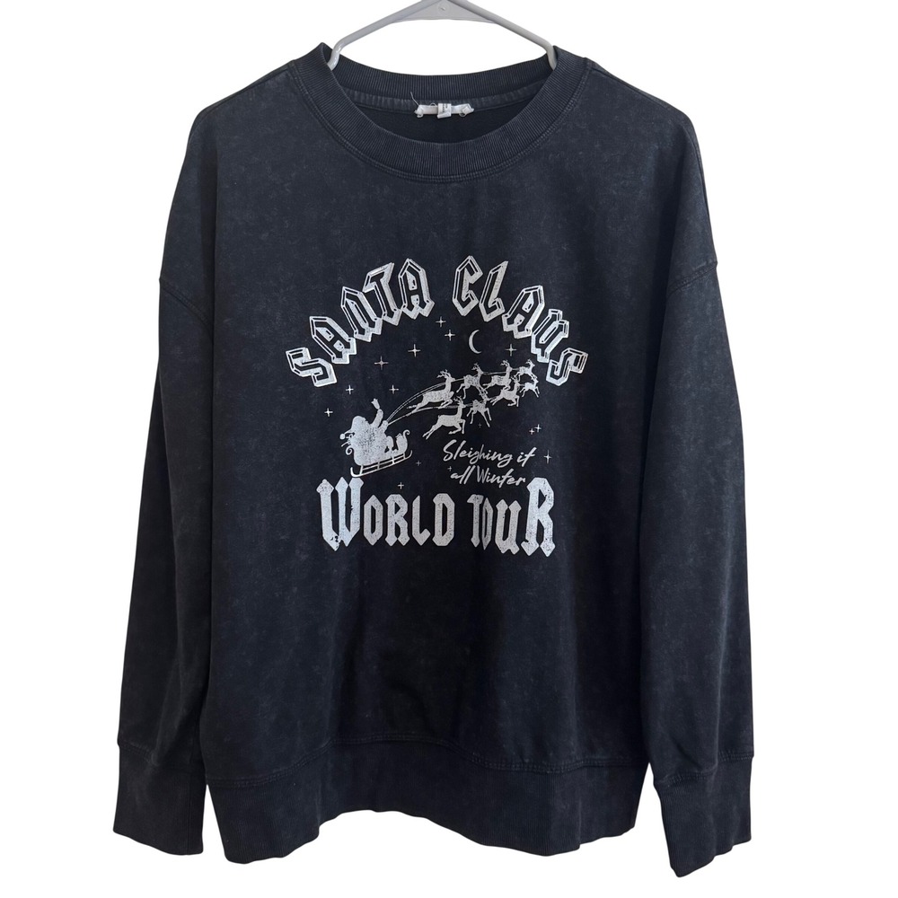 Maurices Santa Claus World Tour Graphic Sweatshirt Black Size M Christmas